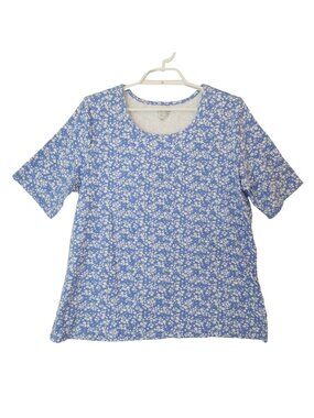 Time and Tru Womens Top Blue White Floral XXXL 22 Short Sleeve Stretch